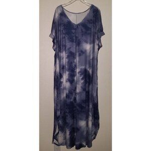 Shein Curve Dress Blue White Tie Dye Plus Size 4X Pullover Maxi Pockets
